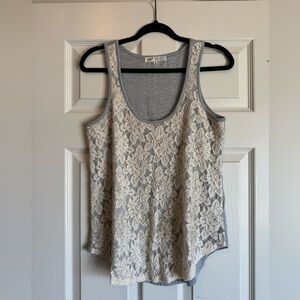 Jolt Gray and Cream Lace Tank Top